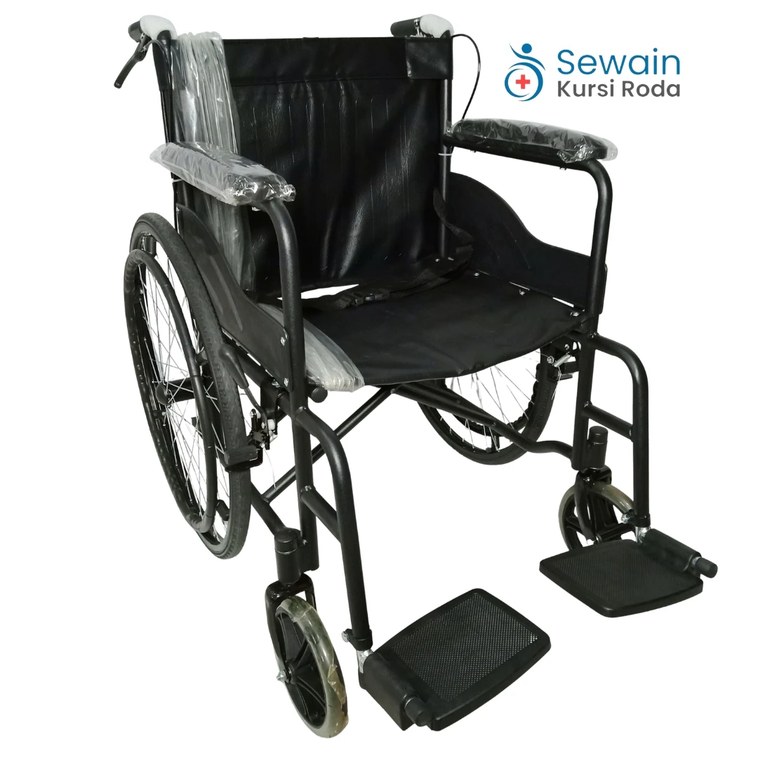 (BARU) KURSI RODA STANDAR RUJI BLACK + HAND BRAKE ONE HEALTH (ZZZ-VA) // SP-XMZ
